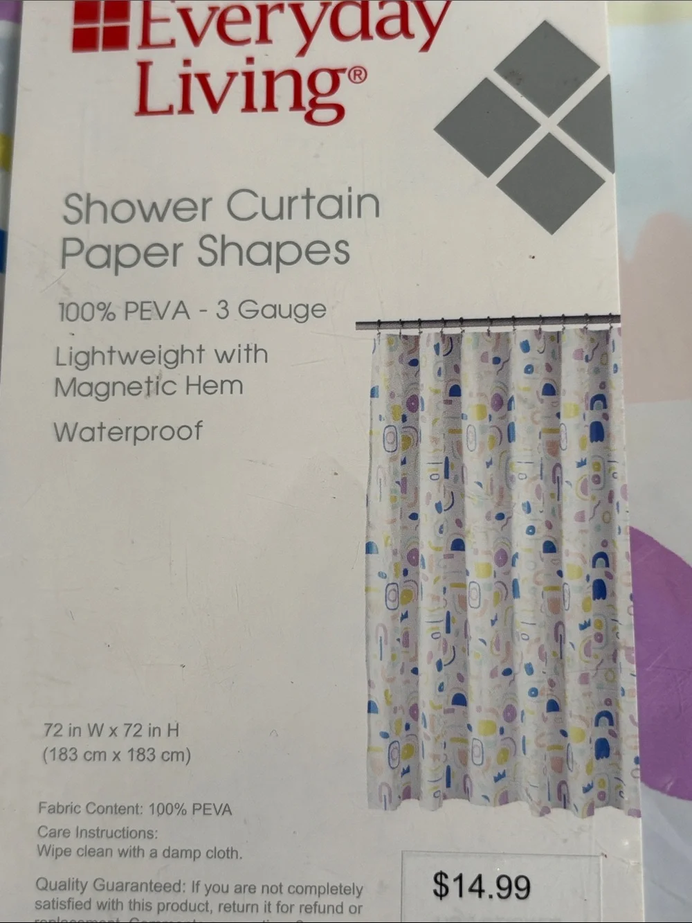 Everyday Living Peva Shower Curtain in “Paper Shapes”
